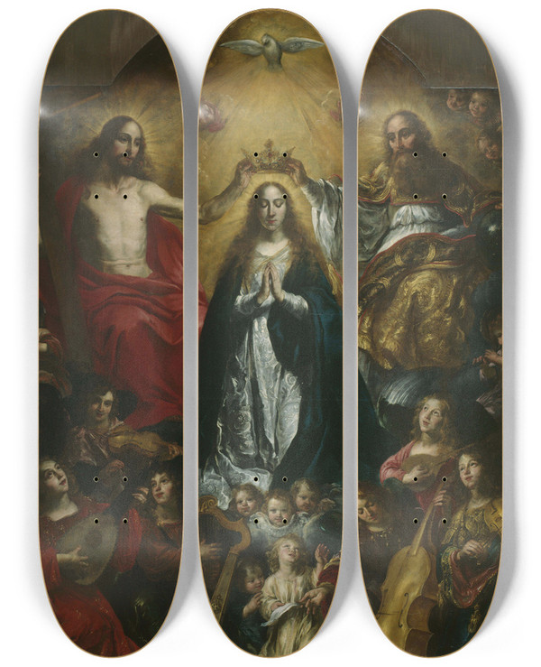 Triptych art skateboard deck of Nicolas De Liemaker The Krowning Of Maria by Nicolas de Liemaker