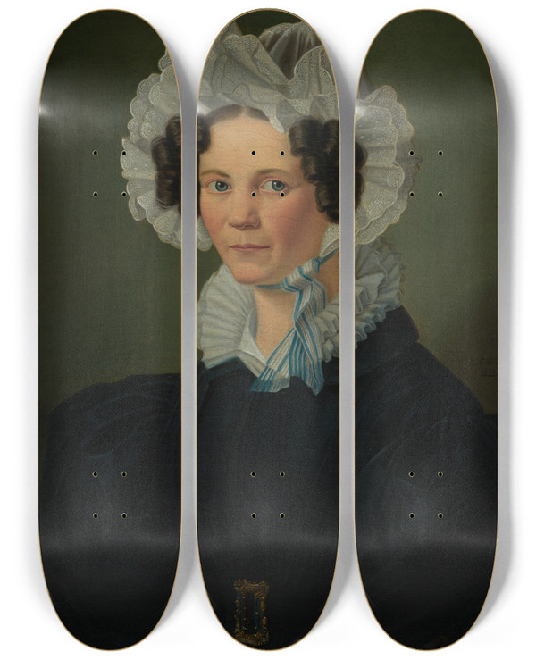 Triptych art skateboard deck of Louis Coblitz Bildnis Frau Josephine Bhl Geb Coblitz by Louis Coblitz (1814-1863)