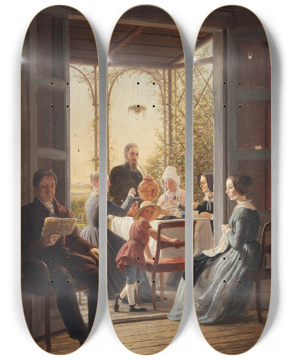 Triptych art skateboard deck of Gustav Theodor Wegener Parti Fra Sophiehj Ved Gisselfeldt by Gustav Theodor Wegener (1817-1877)
