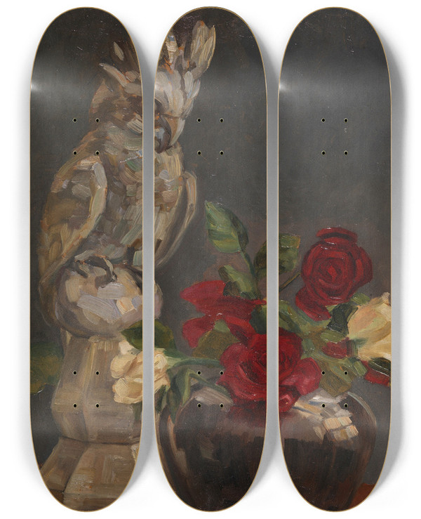 Triptych art skateboard deck of Leo Putz Der Kakadu by Leo Putz (1869-1940)