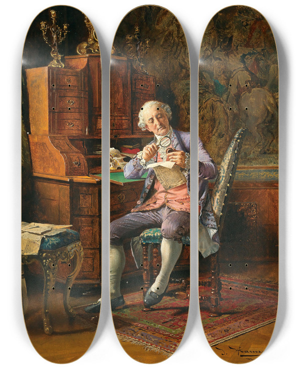 Triptych art skateboard deck of Johann Hamza The Seal by Johann Hamza (1850-1927)