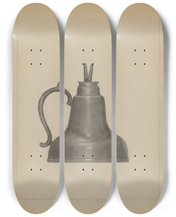 Triptych art skateboard deck of Richard Schoene Lamp by Richard Schoene