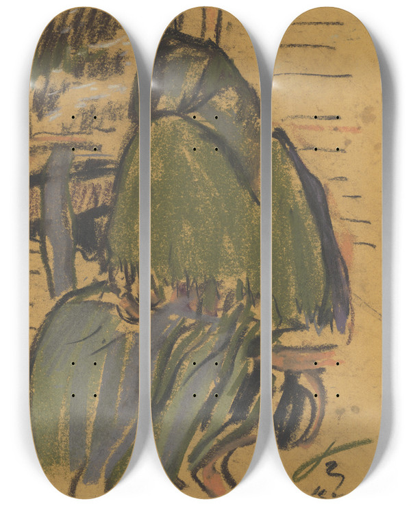 Triptych art skateboard deck of Zolo Palugyay Starena by Zolo Palugyay (1898-1935)