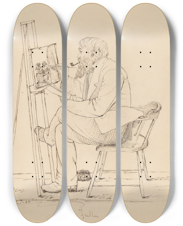 Triptych art skateboard deck of John Quincy Adams Ward Sketching George Fuller by John Quincy Adams Ward (1830-1910)