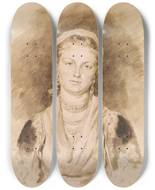 Triptych art skateboard deck of Jeanhonor Fragonard Portrait Of A Neapolitan Woman by Jean-Honor Fragonard (1732-1806)