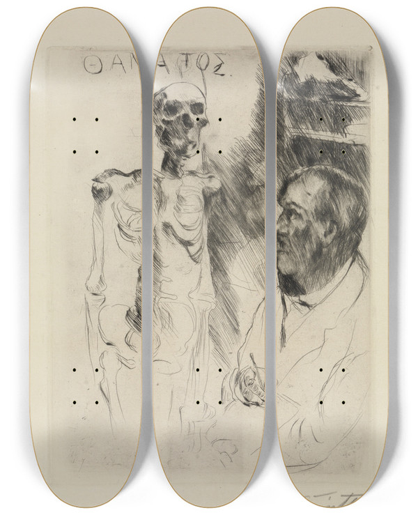 Triptych art skateboard deck of Lovis Corinth Der Knstler Und Der Tod I by Lovis Corinth (1858-1925)