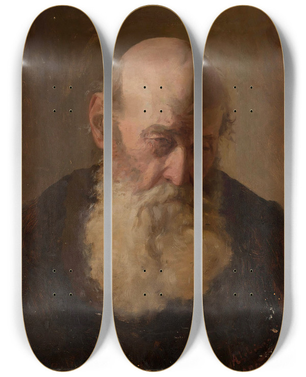 Triptych art skateboard deck of Kazimierz Alchimowicz Study Of An Old Mans Head by Kazimierz Alchimowicz (1840-1916)