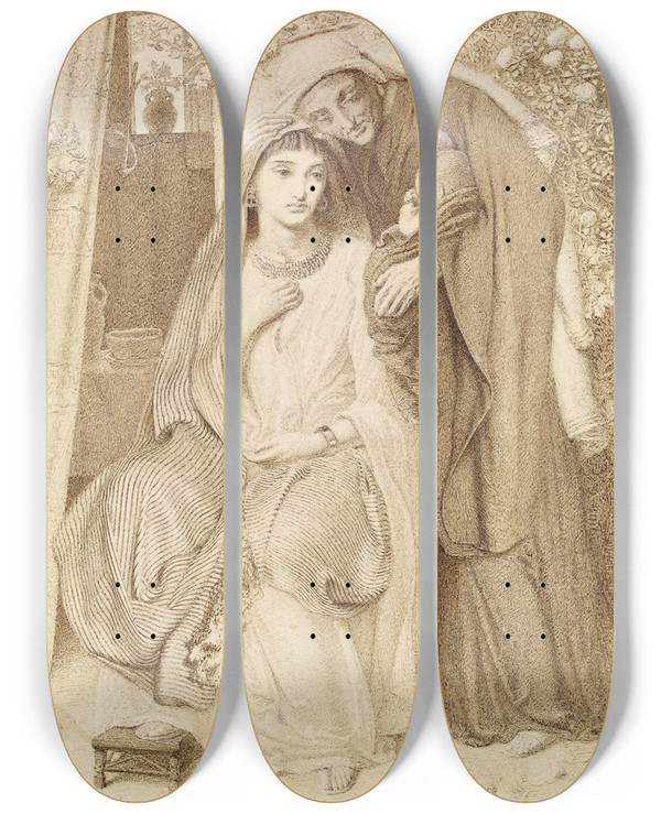 Triptych art skateboard deck of Simeon Solomon Ruth Naomi And The Child Obed by Simeon Solomon (1840-1905)