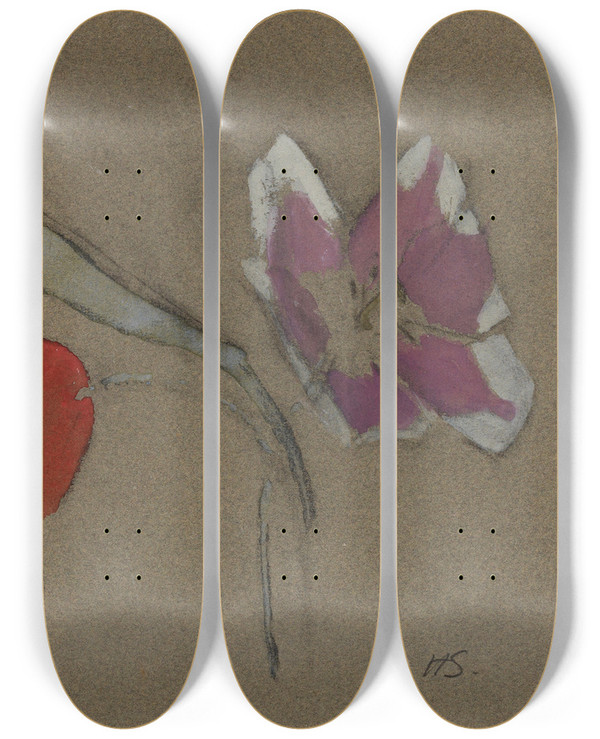 Triptych art skateboard deck of Helene Schjerfbeck Anemone by Helene Schjerfbeck (1862-1946)