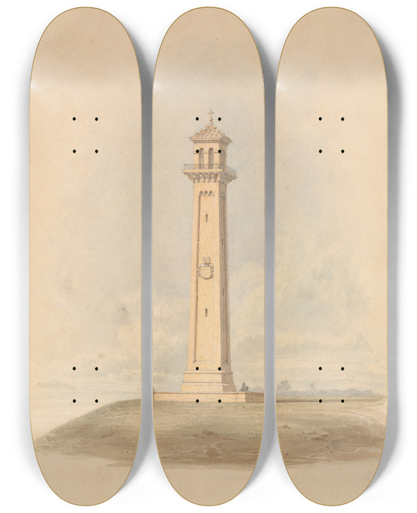Triptych art skateboard deck of Lewis Vulliamy Design For A Monument by Lewis Vulliamy (1791-1871)