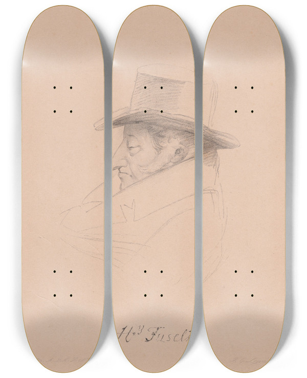Triptych art skateboard deck of John Frederick Lewis Henry Fuseli by John Frederick Lewis (1805-1876)
