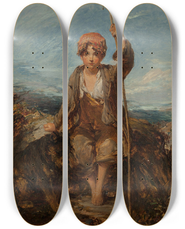 Triptych art skateboard deck of William Underhill The Young Shepherd Boy by William Underhill (1808-1908)