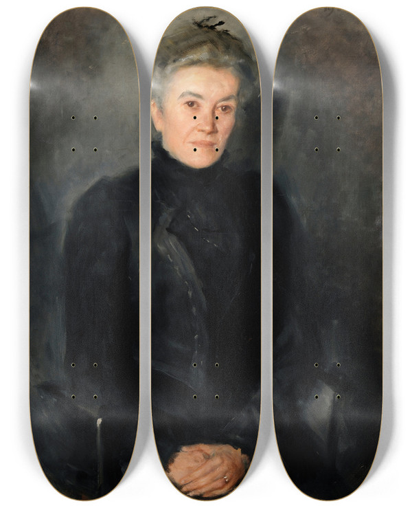 Triptych art skateboard deck of John Butler Yeats Portrait Of Rosa Butt D1926 by John Butler Yeats (1839-1922)