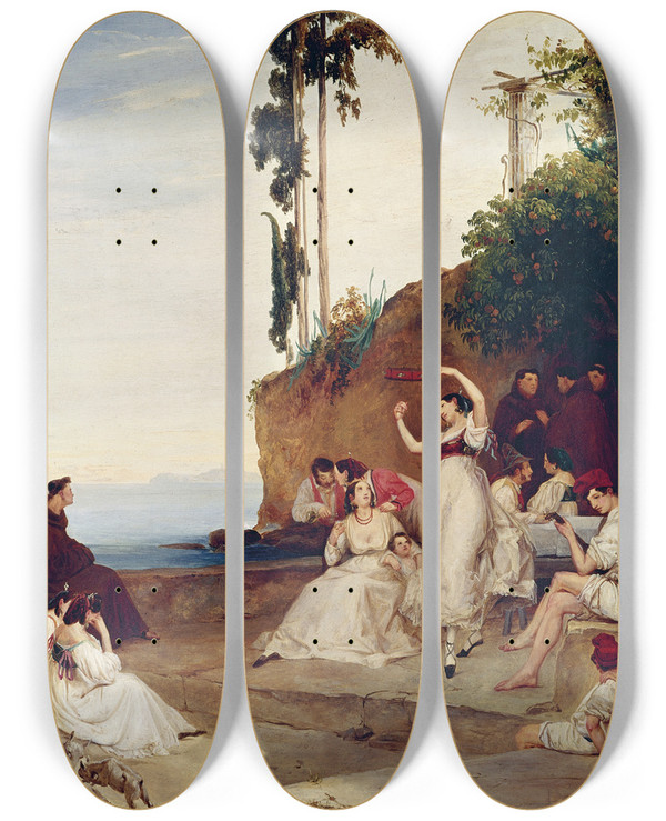 Triptych art skateboard deck of Carl Blechen Tarantella by Carl Blechen (1798-1840)