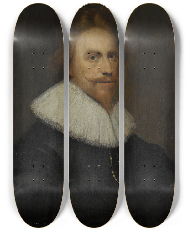 Triptych art skateboard deck of Wybrand De Geest Selfportrait by Wybrand de Geest (1592-1661)