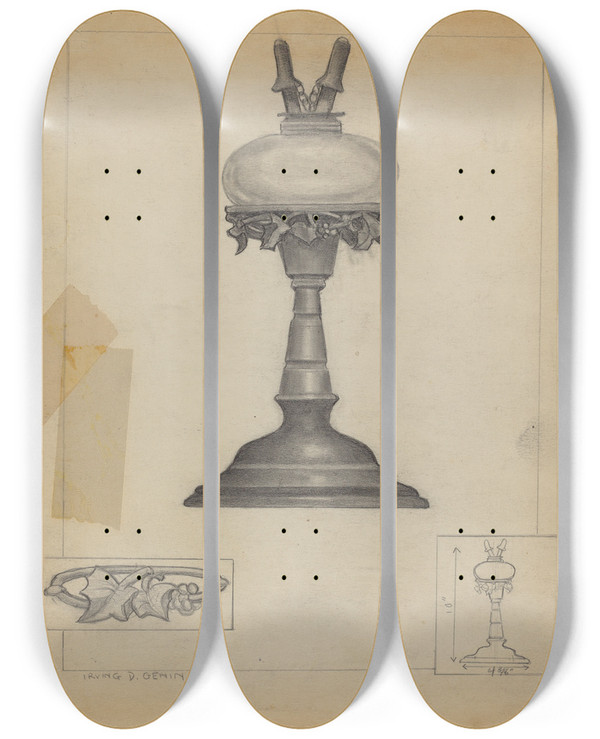 Triptych art skateboard deck of Irving D Genin Lamp_2 by Irving D Genin