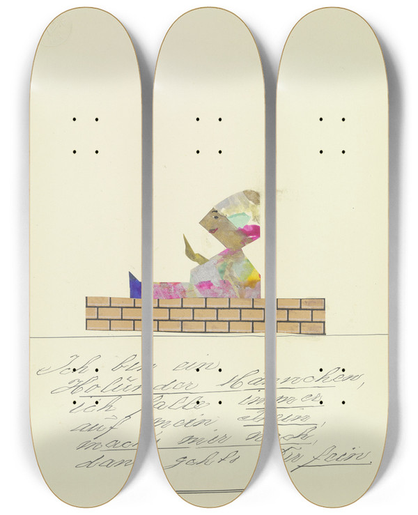 Triptych art skateboard deck of John Elsas Ich Bin Ein Holunder Mnnchen by John Elsas (1851-1935)