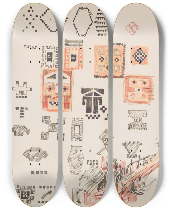 Triptych art skateboard deck of Akseli Gallenkallela The Great Kalevala Sketch by Akseli Gallen Kallela (1865-1931)