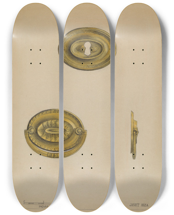 Triptych art skateboard deck of Janet Riza Drawer Pull_14 by Janet Riza (20-)
