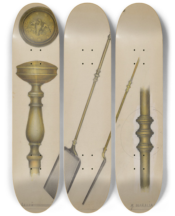 Triptych art skateboard deck of Arsen Maralian Fireplace Shovel by Arsen Maralian