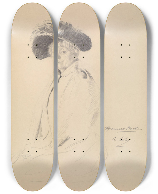 Triptych art skateboard deck of Christian Krohg Harriet Backer by Christian Krohg (1852-1925)