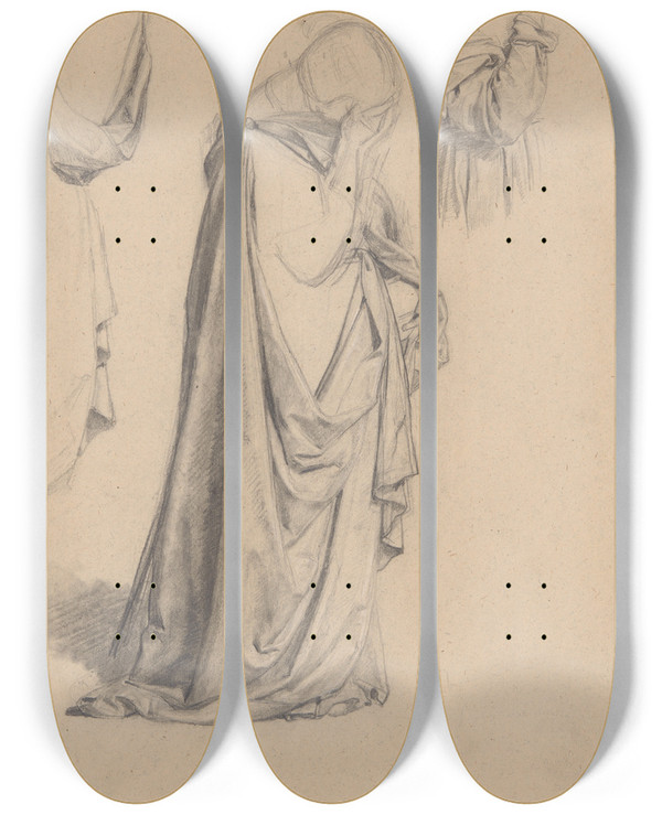 Triptych art skateboard deck of Jzef Simmler Study Of The Figure Of Mary Magdalene To The Painting Three Marys by Jozef Simmler (1823-1868)