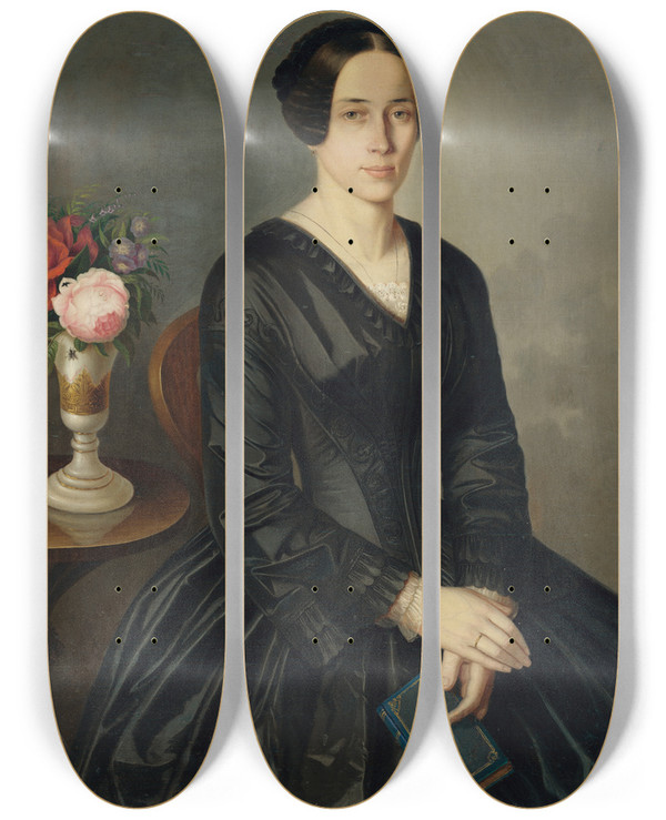 Triptych art skateboard deck of Peter Michal Boh Portrait Of The Artists Wife by Peter Michal Bohun (1822-1879)