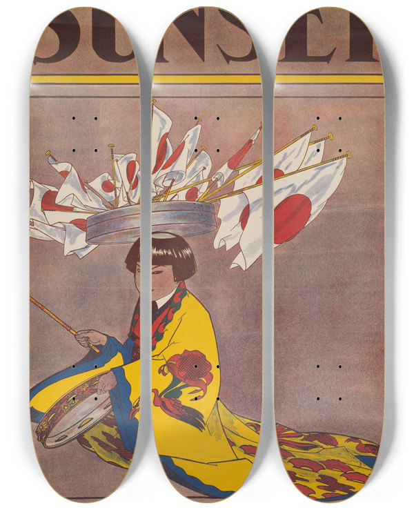 Triptych art skateboard deck of William Stevens Sunset Magazine by William Stevens (19-20-)