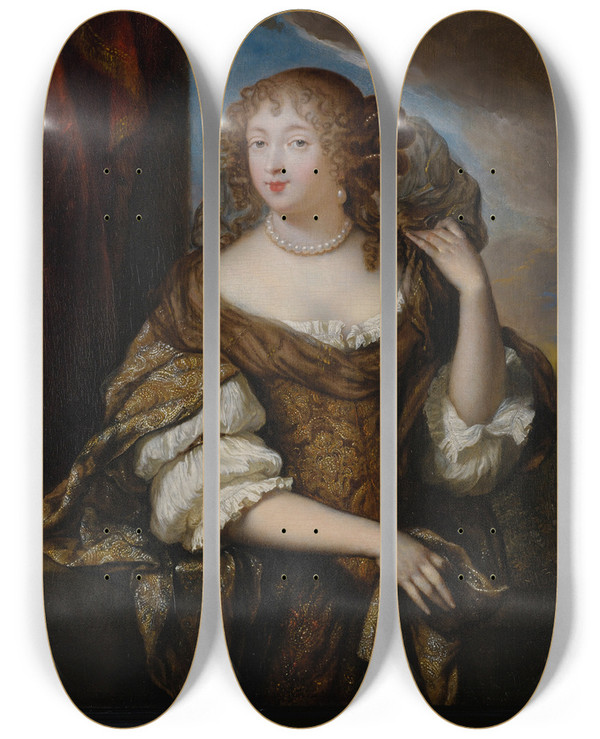 Triptych art skateboard deck of Constantijn Netscher Portrait Of A Lady by Constantijn Netscher (1668-1723)