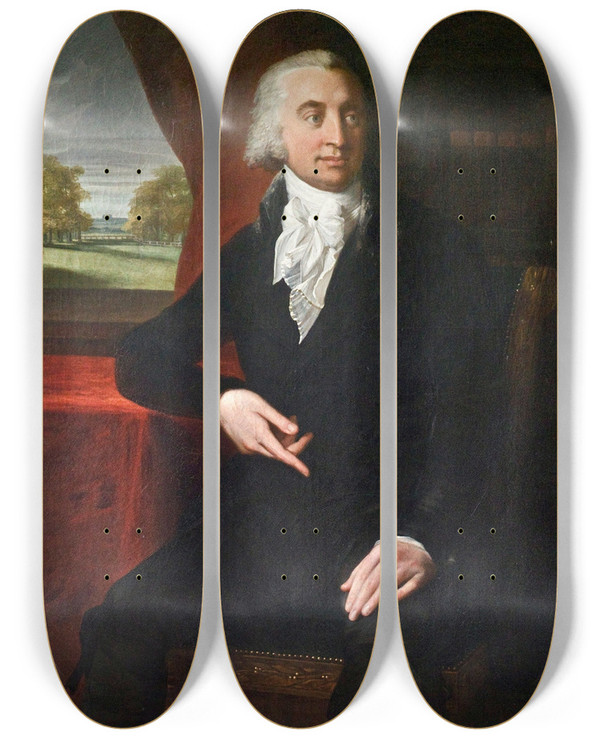 Triptych art skateboard deck of Jean Laurent Mosnier Portrait Of Caspar Voght by Jean Laurent Mosnier (1743-1808)