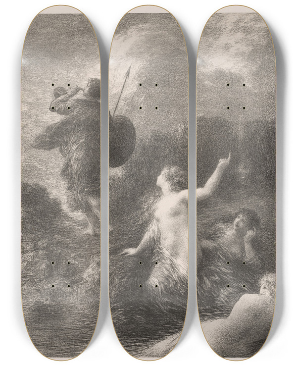 Triptych art skateboard deck of Henri Fantinlatour Goetterdaemmerung Siegfried Et Les Filles by Henri Fantin-Latour (1836-1904)