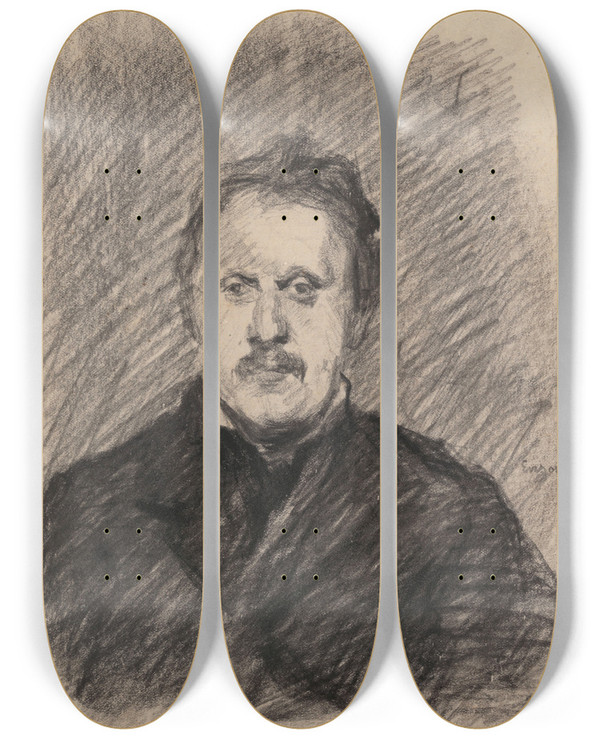 Triptych art skateboard deck of James Ensor Portrait Of A Man_3 by James Ensor (1860-1949)