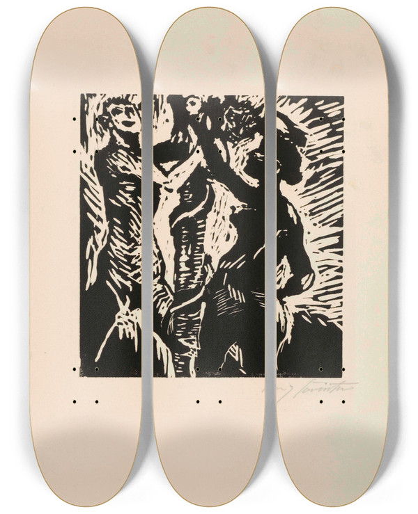 Triptych art skateboard deck of Lovis Corinth Der Sndenfall by Lovis Corinth (1858-1925)