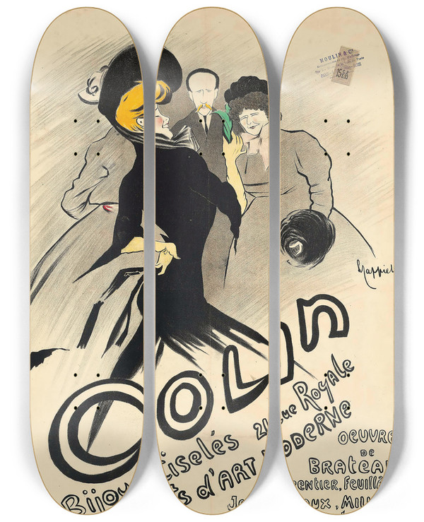 Triptych art skateboard deck of Leonetto Cappiello Colin by Leonetto Cappiello (1875-1942)