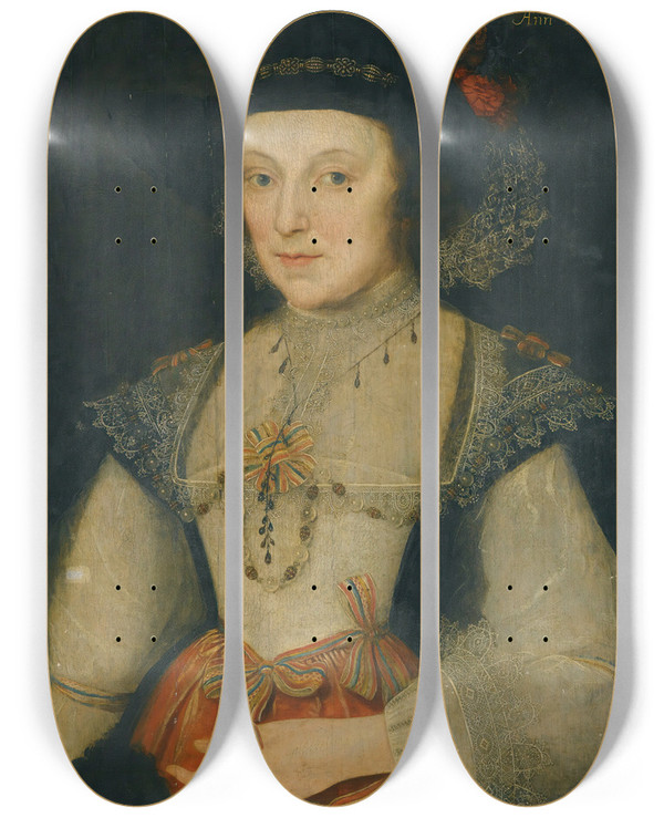 Triptych art skateboard deck of Marcus Gheeraerts The Younger Portrait Of A Lady Said To Be Lady Holderness by Marcus Gheeraerts The Younger (1561-1635)