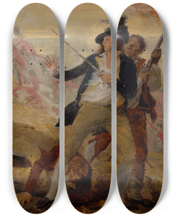 Triptych art skateboard deck of John Trumbull Lieutenant Thomas Grosvenor And Servant by John Trumbull (1756-1843)