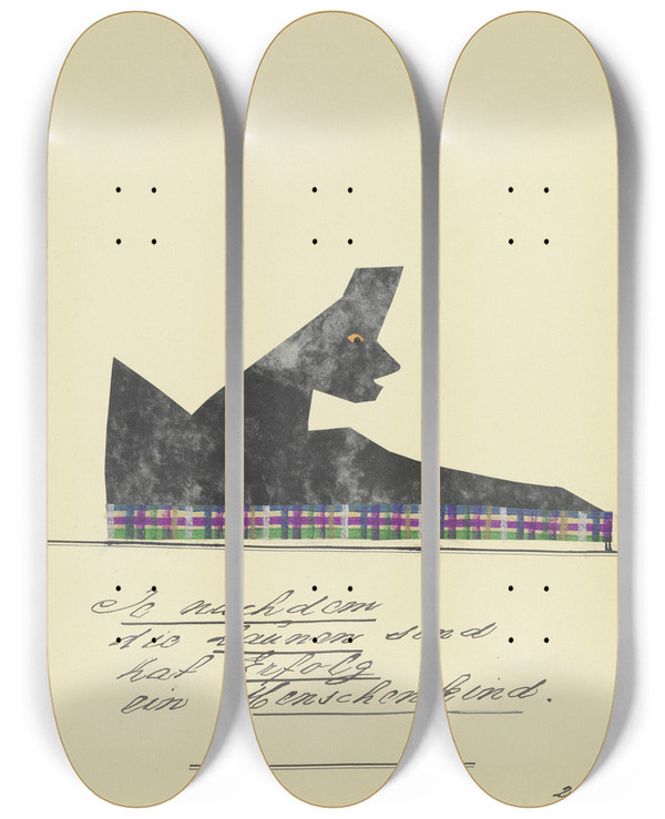 Triptych art skateboard deck of John Elsas Je Nachdem Die Launen Sind by John Elsas (1851-1935)