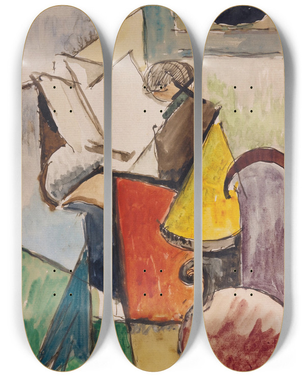 Triptych art skateboard deck of Albert Gleizes Tude De Portrait De Florent Schmitt by Albert Gleizes (1881-1953)