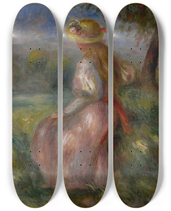 Triptych art skateboard deck of Pierreauguste Renoir Jeune Fille En Rose by Pierre-Auguste Renoir (1841-1919)