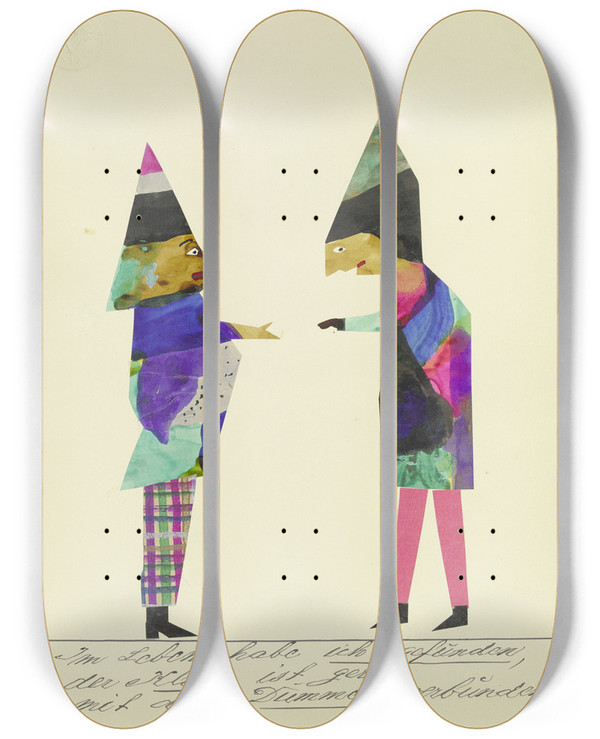 Triptych art skateboard deck of John Elsas Im Leben Habe Ich Gefunden by John Elsas (1851-1935)