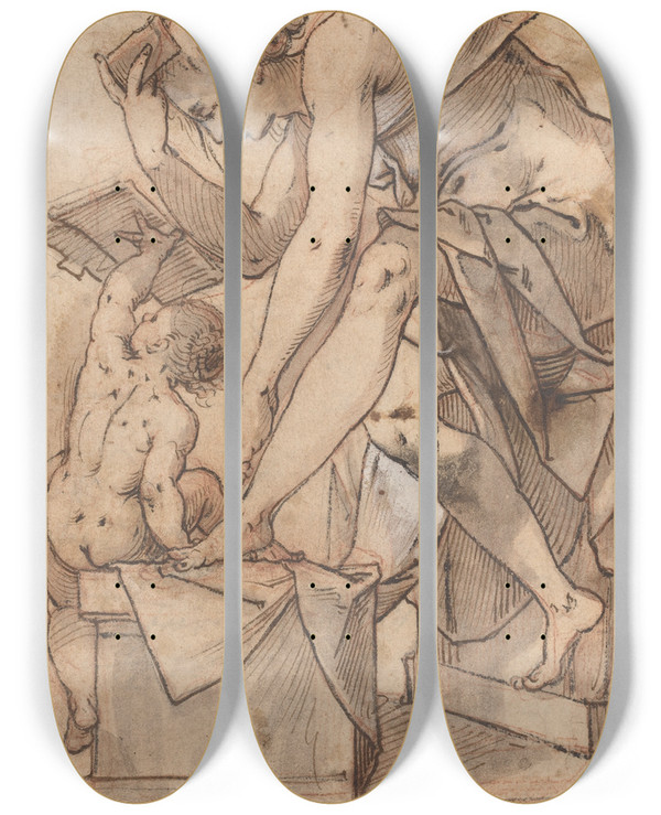Triptych art skateboard deck of Joseph Heintz The Elder The Toilet Of Venus by Joseph Heintz The Elder (1564-1609)