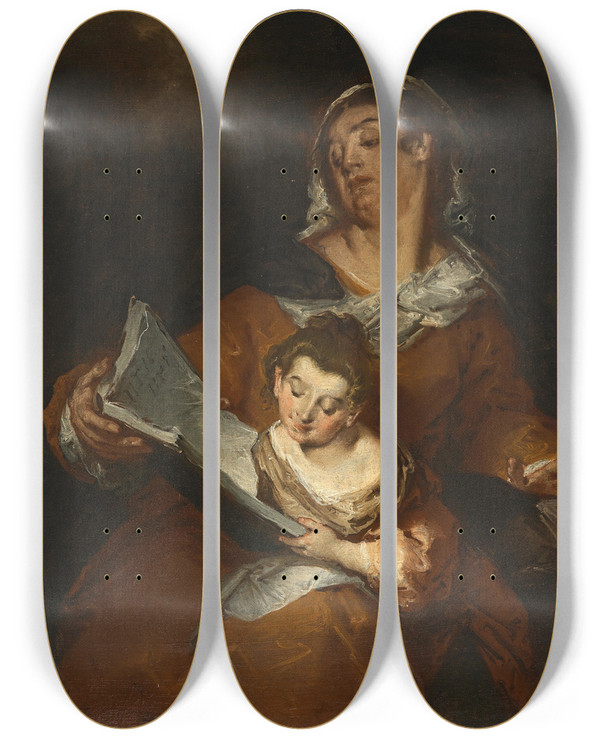 Triptych art skateboard deck of Giuseppe Bazzani The Education Of The Virgin by Giuseppe Bazzani (1690-1769)
