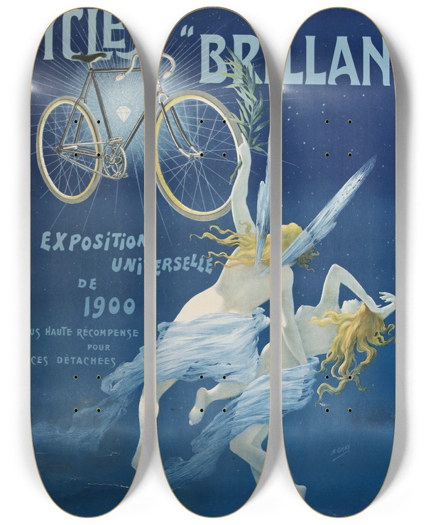 Triptych art skateboard deck of Henri Boulanger Gray Cyclesbrillant Exposition Universelle De 1900 by Henri Boulanger Gray 2 (1858-1924)