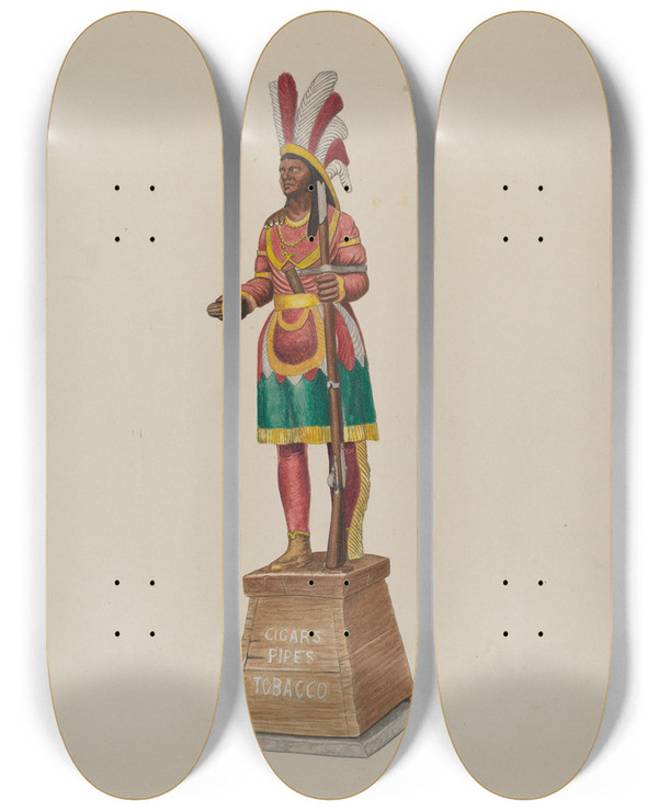 Triptych art skateboard deck of Sydney Roberts Cigar Store Indian_2 by Sydney Roberts