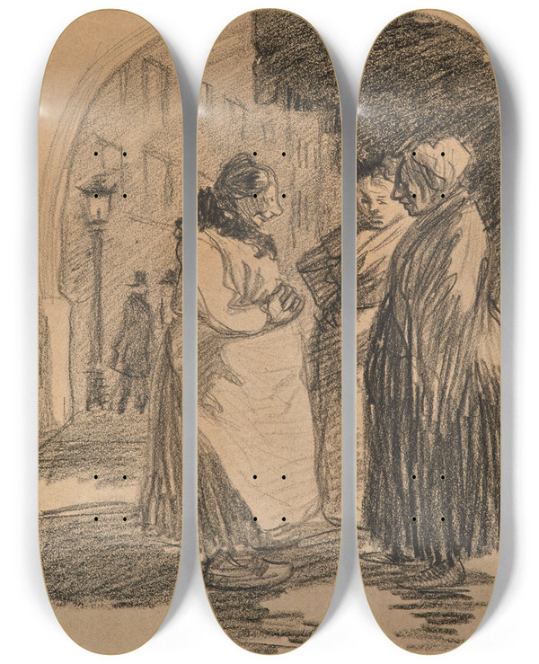 Triptych art skateboard deck of Thophile Alexandre Steinlen Femmes Conversant by Theophile Alexandre Steinlen (1859-1923)