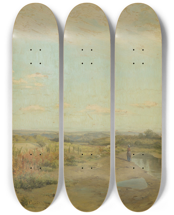 Triptych art skateboard deck of Udovt Ordk Little Shepherdess by udovt ordk (1865-1937)