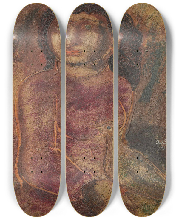 Triptych art skateboard deck of Jankel Adler Woman With Dove by Jankel Adler (1895-1949)
