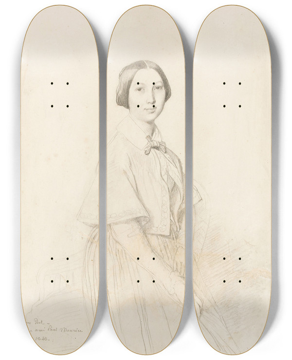 Triptych art skateboard deck of Jean Auguste Dominique Ingres Portrait De Mme Paul Meurice by Jean Auguste Dominique Ingres (1780-1867)