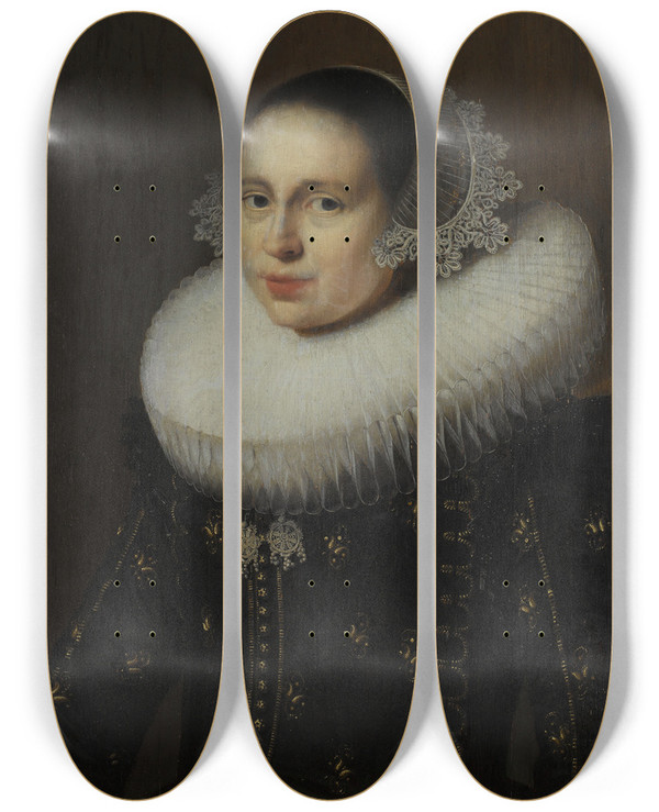 Triptych art skateboard deck of Wybrand De Geest Portrait Of Hendrickje Uylenburgh 1600C 1682 by Wybrand de Geest (1592-1661)