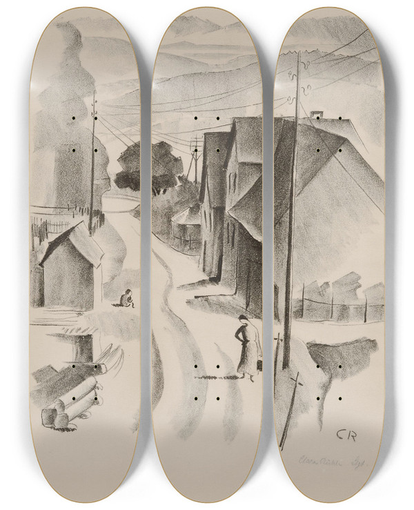 Triptych art skateboard deck of Clara Rhle Dorfstrae by Clara Ruhle (1885-1947)